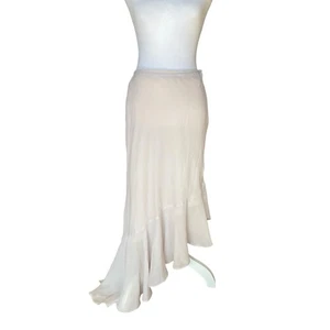 Veronique Young for W Cream Flowy Asymmetrical Maxi Skirt Flounced Hem Size 6 - Picture 1 of 11