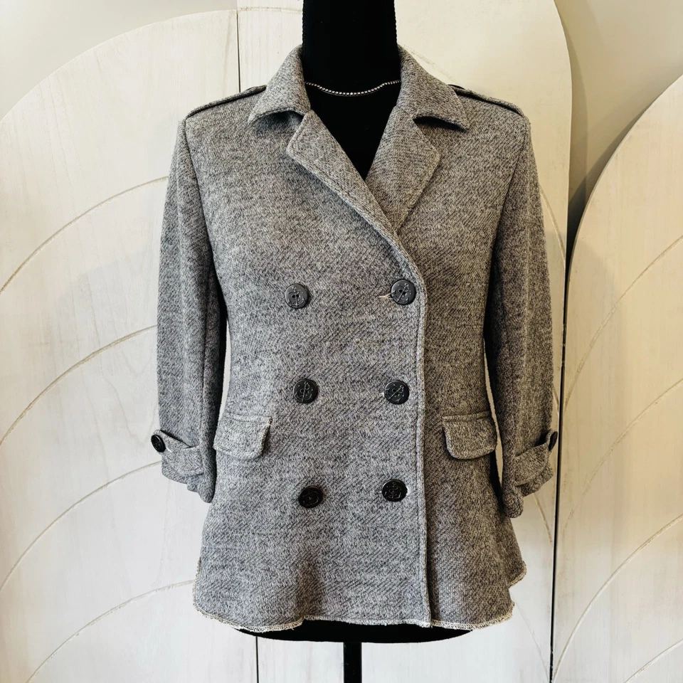 CAbi Gray Shrunken Pea Coat Double Breasted Anchor Button Jacket Size Small - Image 1 of 4