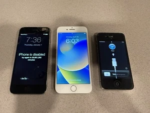 Lot of 3 iPhones – iPhone 4, iPhone 6, iPhone 8 For Parts/Repair Cell Phones - Photo 1 sur 15