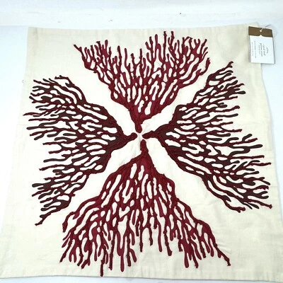 "NUEVA Funda de Almohada Pottery Barn Coral Reef Apliques Bordados Rojos 20"" X 20""" Foto 1 de 4
