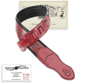 Walker & Williams G-116 Deep Red Padded Guitar Strap with Live Oak Tooling - Picture 1 of 5