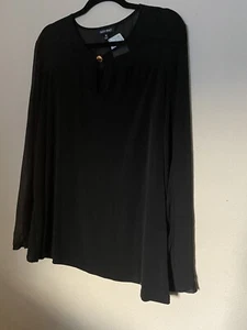 Ellen Tracy BLOUSE TOP SIZE XL - LS BLACK SHEER YOKE/SLEEVE PANELS - DRESSY - Picture 1 of 5