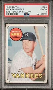1969 Topps #500 Mickey Mantle Last Name in Yellow PSA 2 Yankees UER (5011) - Picture 1 of 2
