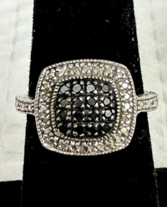 Genuine Black Diamond Sterling Silver Ring .20 CT Cushion Shape ~ Size 6 - Picture 1 of 9