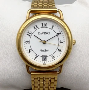 Da Vinci By Lucien Piccard Watch Women 34mm Gold Tone Date New Battery 7.25" - Picture 1 of 14
