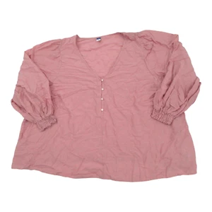 Old Navy Womens Plus Size 4X Long Sleeve Cutwork V Neck Henley Pink Paradigm Top - Picture 1 of 12