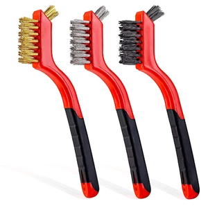 Wire Brush Set 3Pcs - Nylon/Brass/Stainless Steel Bristles with Curved Handle Gr - Picture 1 of 12