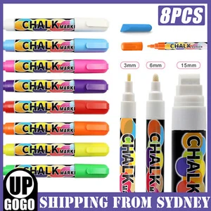 8X Liquid Chalk Marker Pens 2 Tips LED Writing Board Glass Art Pen Window 3-15mm - Picture 1 of 17