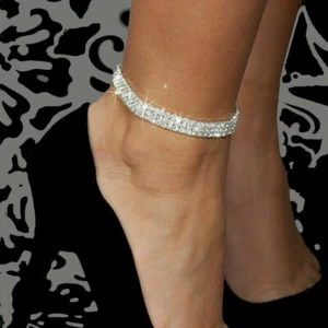 Ankle Bracelet Silver Plated Anklet Foot Jewelry Chain zircon Simulated - Picture 1 of 9