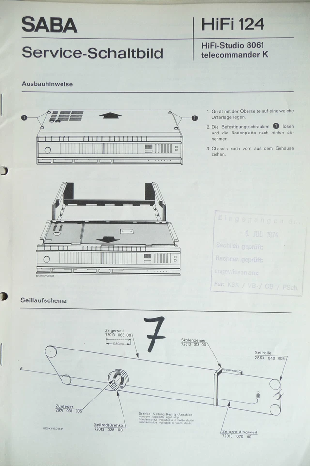 Service Manual for Saba Hifi Studio 8061, Original - Bild 1 von 1