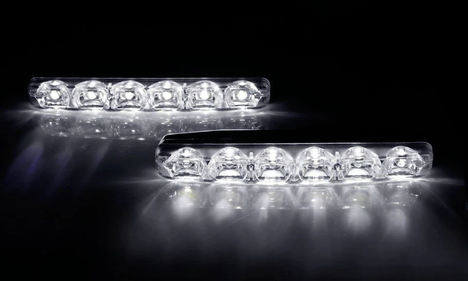 COPPIA LUCI DIURNE ANTERIORI DAYLIGHT 6 LED LUCE BIANCA AUTO UNIVERSALI 6000K  - Immagine 1 di 4