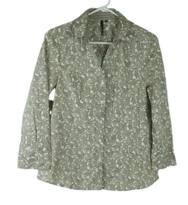 Camisa Cathy Mujer Talla Mediana Tostada Blanca Floral Paisley Abotonada - Imagen 1 de 8
