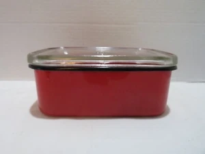 Vintage Beco Ware Kühlschrank Geschirr Rot Metallboden & Glasdeckel - Bild 1 von 7