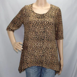 Blusa Jaclyn Smith Mangas Cortas Estampado de Leopardo Bronceado y Negro Cuello Cuchara - Imagen 1 de 10