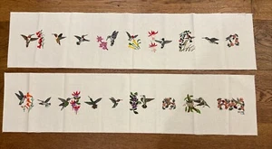 2 Vintage Completed Petit Point Hummingbirds Floral Linen Panels 36 X 8.5” - Imagen 1 de 18