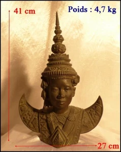 Statue Thaïlandaise en Bronze Asie du Sud Est Femme en Costume Traditionnel XIXe - Picture 1 of 10