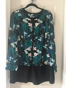 DENIM & CO Woven Long Sleeve Printed Button Front Shirt TEAL 1X - Picture 1 of 2