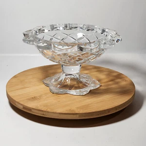Vintage Lead Crystal Footed Candy Dish Cut Thick Glass Open Display Trinket Bowl - Picture 1 of 14