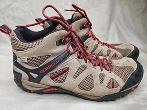 Merrell Deverta Mid Hiking Boots Mens SZ 11.5 Beige Suede Red Waterproof Shoes - Picture 1 of 10