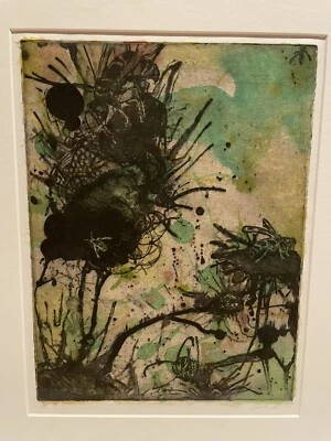 Obra de arte abstracta acuarela litografía estilo Jackson Pollock Jean Commère abejas Foto 1 de 4