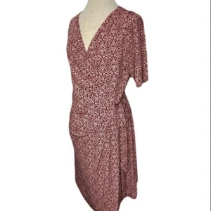 Motherhood Maternity Dress Brick Red Geometric Print Jersey Wrap Short Sleeve XL - Picture 1 of 11