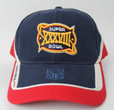 Gorra con tirantes Reebok del Super Bowl XXXVIII NFL Patriots Panthers Foto 1 de 4
