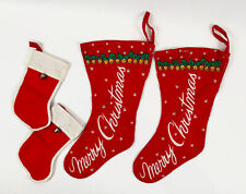 VTG 50’s 2-Flannel Print Merry Christmas Stockings w/Santa & Reindeer + 2 Minis