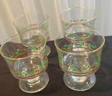 4 Vintage Holiday Holly Berry Arby’s Christmas Sherbet Dessert Glass Cups