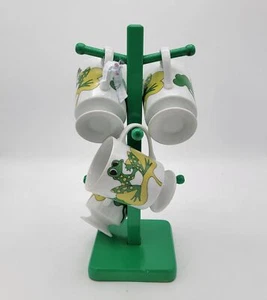 Set of 4 Vintage Frog Footed Mugs on Holder - Picture 1 of 7