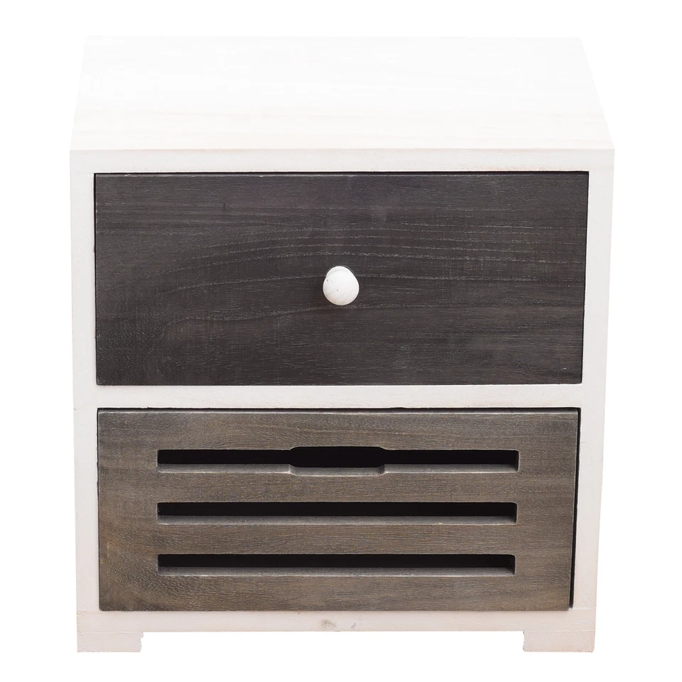 Mobili Rebecca Comodino Shabby da Camera, Mobile Bagno con 2 Cassetti - Bianco/Grigio