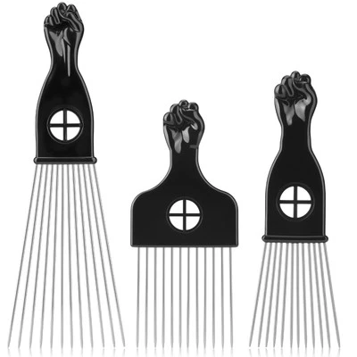 3 Pack Afro Hair Picks for Natural Curly Hair Styling Black - Image 1 of 4