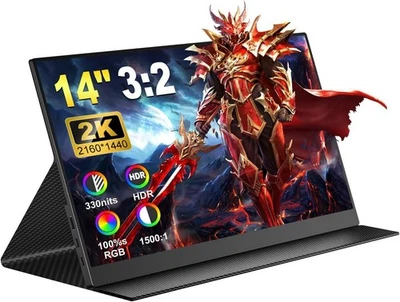 2K Portable Monitor 14" Portable IPS 2160x1440 1440p QHD USB-C HDMI HDR 1500:1 - Image 1 of 4