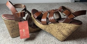 *NWT MOSSIMO Supply Co - Faux Leather Brown Cork Wedge Women's Sandals Sz 8.5 - Picture 1 of 9