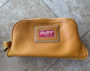 Vintage Rawlings Baseball Glove Leather Toiletry Bag Tan Double Zipper USED - Picture 1 of 10