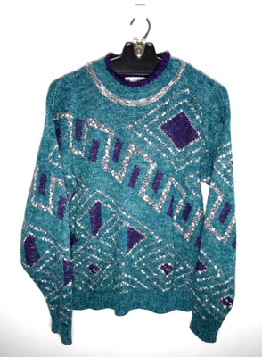 Vintage Le Tigre Sweater Womens Medium 80s Mohair Wool Geometric Abstract Green - Image 1 of 3
