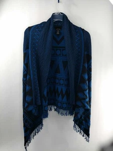 Active Womens Size Medium Color Blue/Black Fringed Shawl Comfy And Stylish Wear - Picture 1 of 3