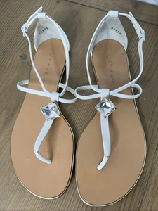 Casadei White Leather Crystal Ankle Strap Thong Sandals Sz 8.5 NEW $695 - Picture 1 of 9