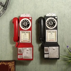 Rotes Vintage Wand Münztelefon Modell Kabine Telefon Figur drehbar antik - Bild 1 von 24