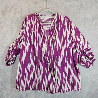 Blusa túnica de algodón 3x para mujer St. John's Bay púrpura lengüeta mangas 3/4 transpirable Foto 1 de 4