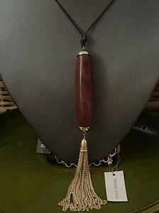 Chico's Faux Karneol Anhänger schwarze Kordel goldfarbene Kette Quaste Halskette - Bild 1 von 7