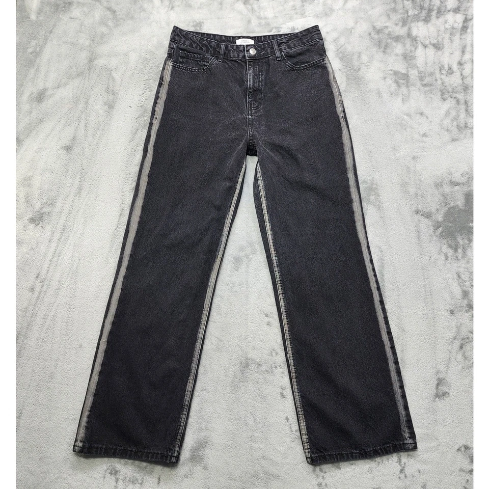 Pantalones de mezclilla para mujer Forever 21 28 costura negra blanqueada desvanecida a rayas tiro alto rectos Foto 1 de 4