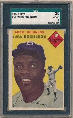 JACKIE ROBINSON 1954 TOPPS BASEBALL CARD #10 BROOKLYN DODGERS SGC 30 GOOD 2 - Image 1 of 2