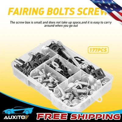 177PCS Silver Fairing Bolt Windshield Kit Fender Bodywork Screws Set Universal - Image 1 of 4
