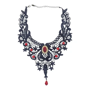 Faux Ruby Decor Statement Choker Elegant Jewelry Lace Jewelry Lace Necklace - Picture 1 of 4