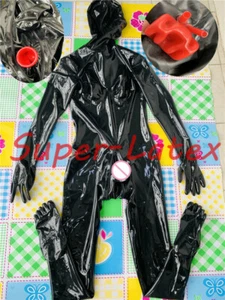 843 MEN LATEX CATSUIT WITH TOES RED TEETH NOSE TUBE HIDDEN TWO CONDOM MESH EYES - Picture 1 of 6