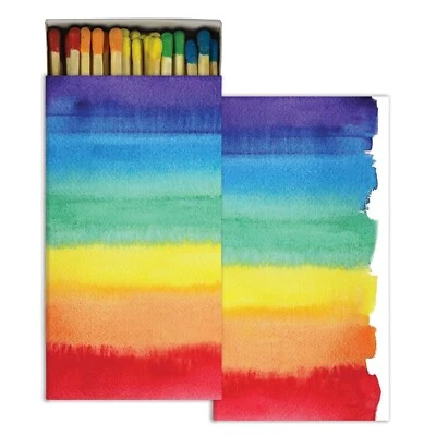 Watercolor Rainbow (1) Large Matchbox with Wooden Matches - Image 1 of 2