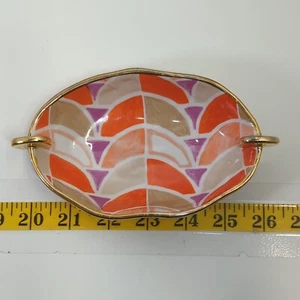 Anthropologie Trinket Dish Georgie Geo Home Decor Gold Orange Ceramic Spring - Picture 1 of 4