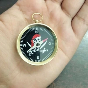 Brass Mini Pocket Compass Pirates Colorful Dial Both side Nautical Gift - Picture 1 of 3