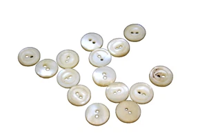 Vintage Lot of 15 Mother of Pearl Shell Buttons 2 Hole with Eye 5/8" Diameter - Picture 1 of 1