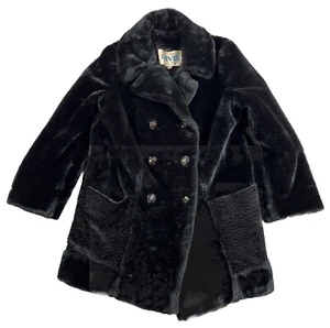 Davis of Boston Jonathan Logan Womens 10 Black Faux Fur Double Breasted Coat - Picture 1 of 14